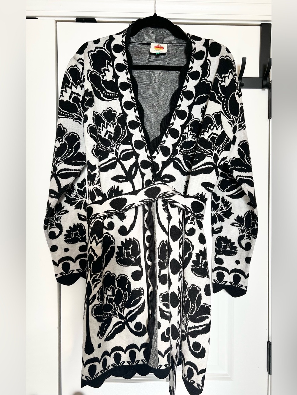 FARM Rio Black White Floral Arabesque Knit Wrap Dress XL